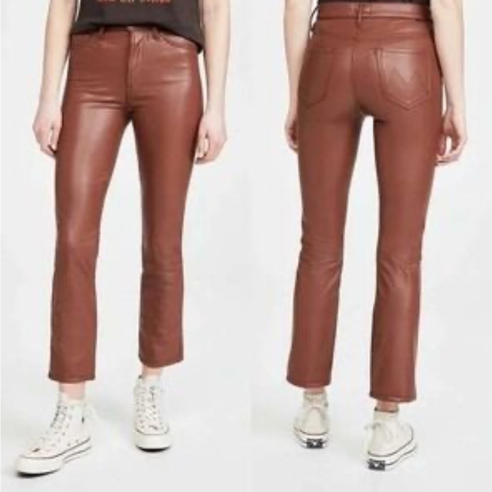 MOTHER Brown Faux Leather Crop Jeans - Women's Cognac Crop Denim